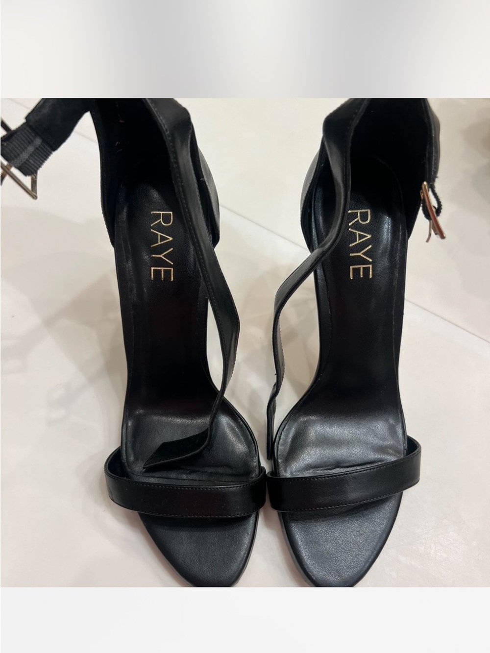 RAYE Black Strappy Leather High Heel Sandals